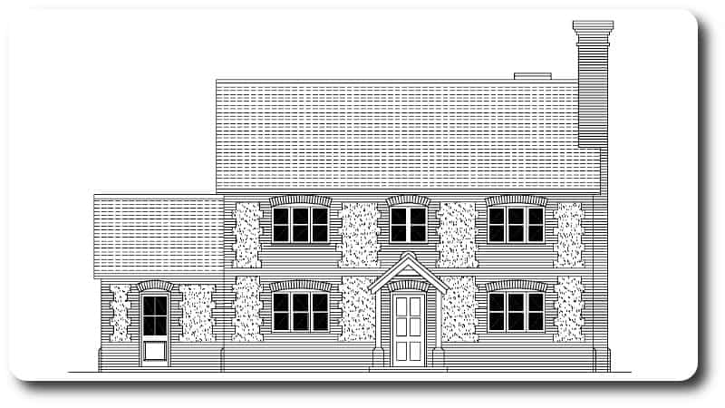 An architects drawing of the self build home showing external wall finishes