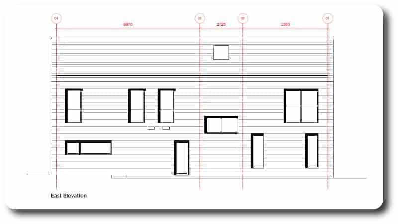 East Elevation Drawing of new build timber frame home in Caversham
