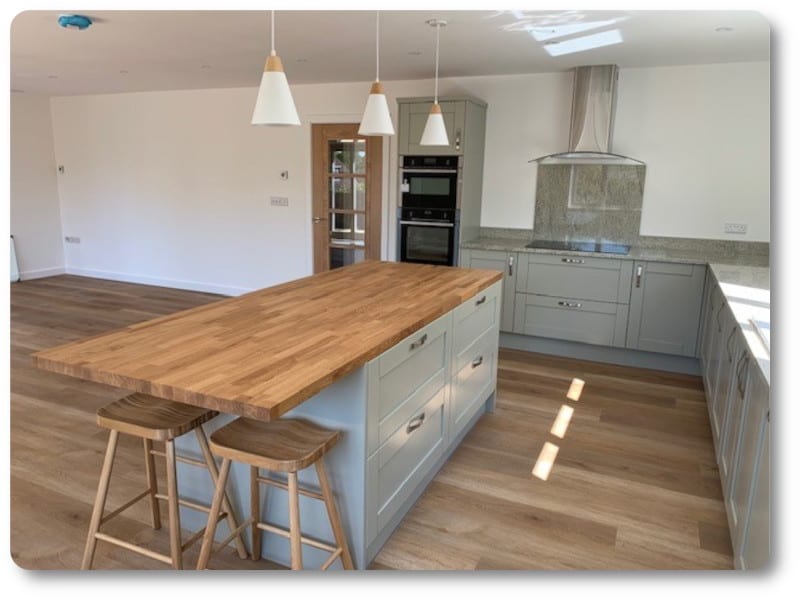 Kitchen in new build home with Island and Stools