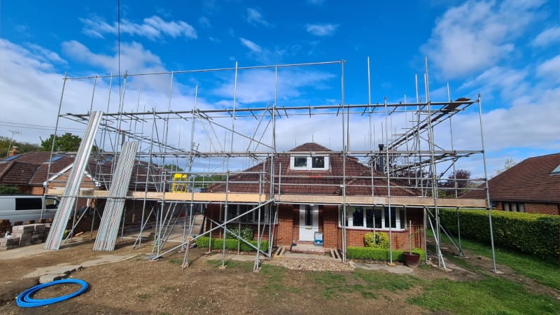 Scaffolding Around Bungalow before conversion