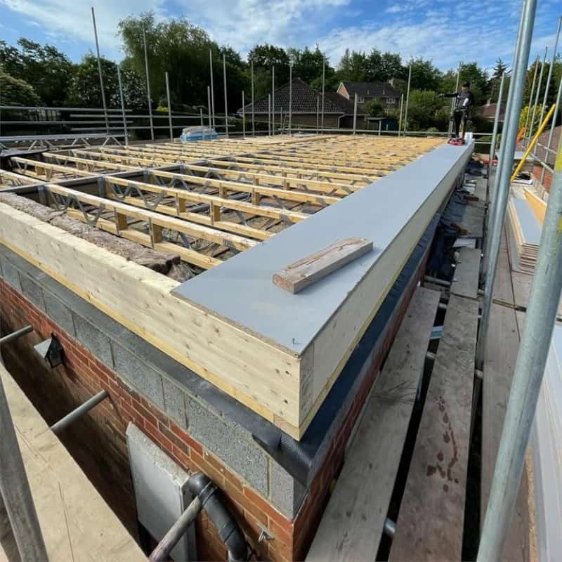 Glulam beams supporting first floor joists