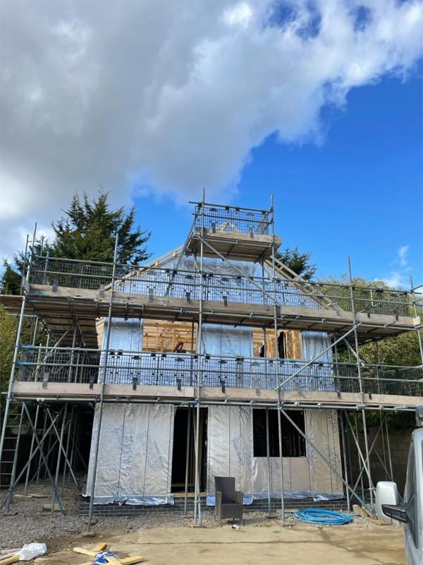 External View of Timber Frame Construction with insulating material for energy efficiency
