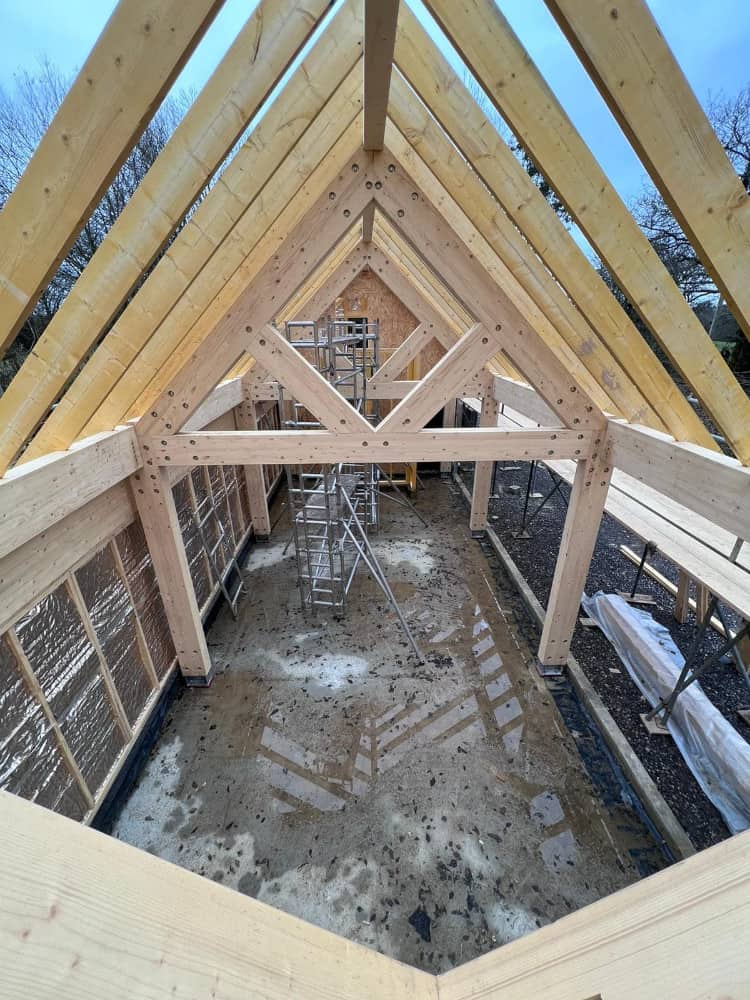 Roof Trusses on Prefabricated Timber Frame Home in Sussex