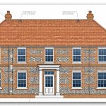 Traditional brick and flint elevation drawing for bespoke timber framed houses in Southern England.